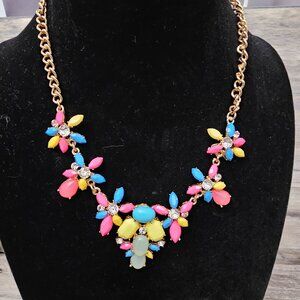 Vintage Faceted Colorful Rhinestone Gold Tone Retro Necklace